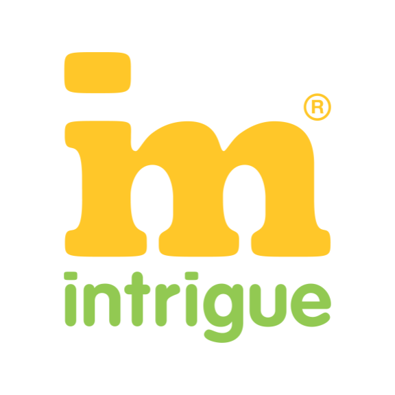 The logo features the word "intrigue" in green lowercase letters under a large yellow "im®", on a white background, suggesting a brand or company name.