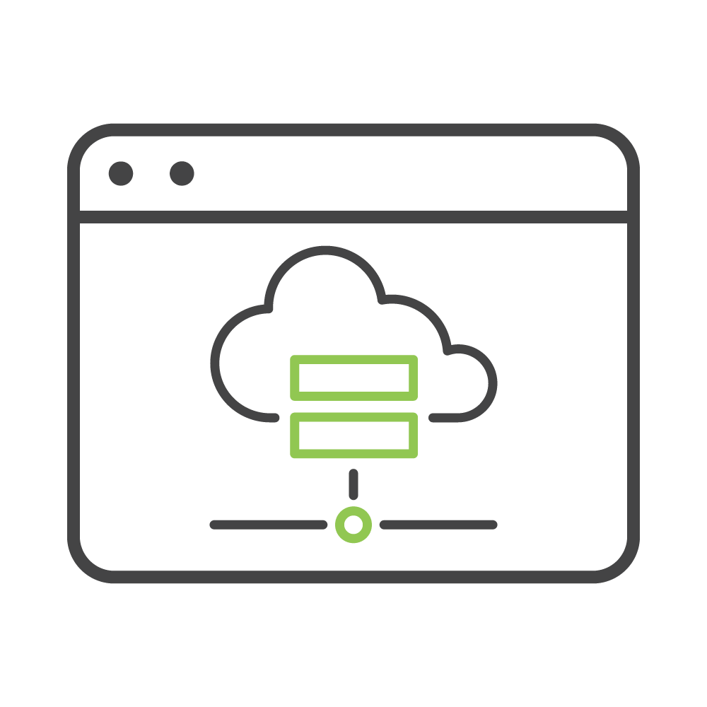 An illustration of a cloud connected to a website browser, depicting cloud computing or cloud storage technology with a network diagram.