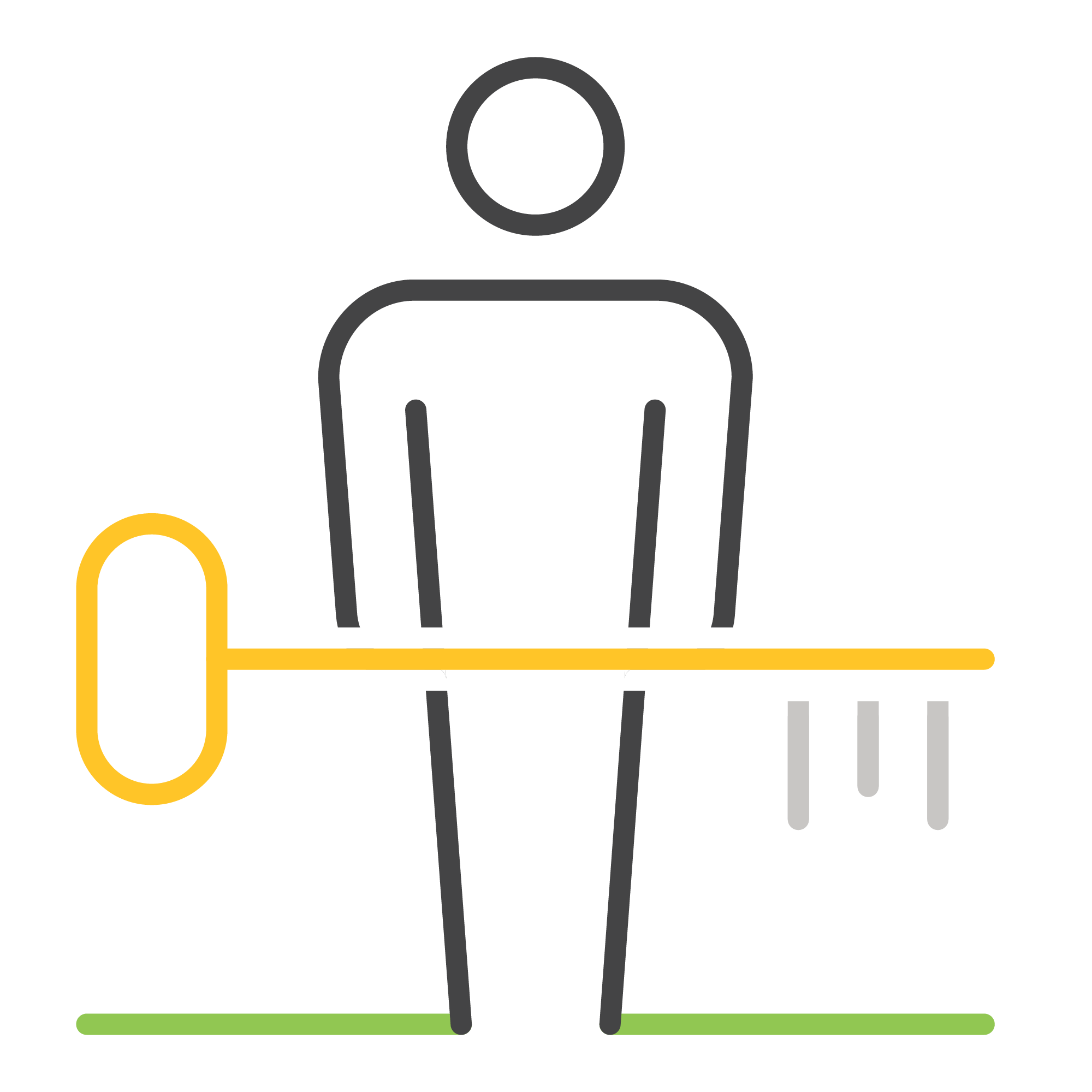 A stick figure person stands behind a large horizontal key with three prongs on a green surface, symbolizing access or unlocking.