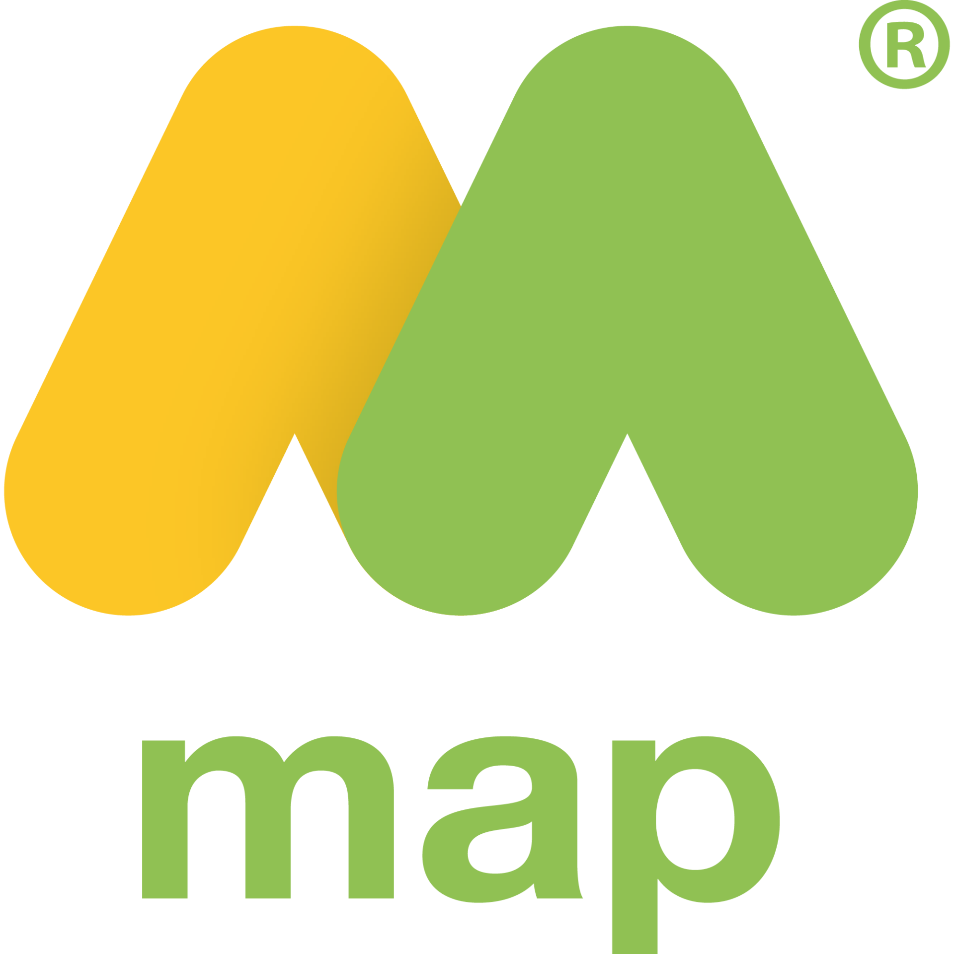 The image shows the logo of Maps.me, featuring stylized yellow and green 'M' shapes above the green text "map" on a white background.