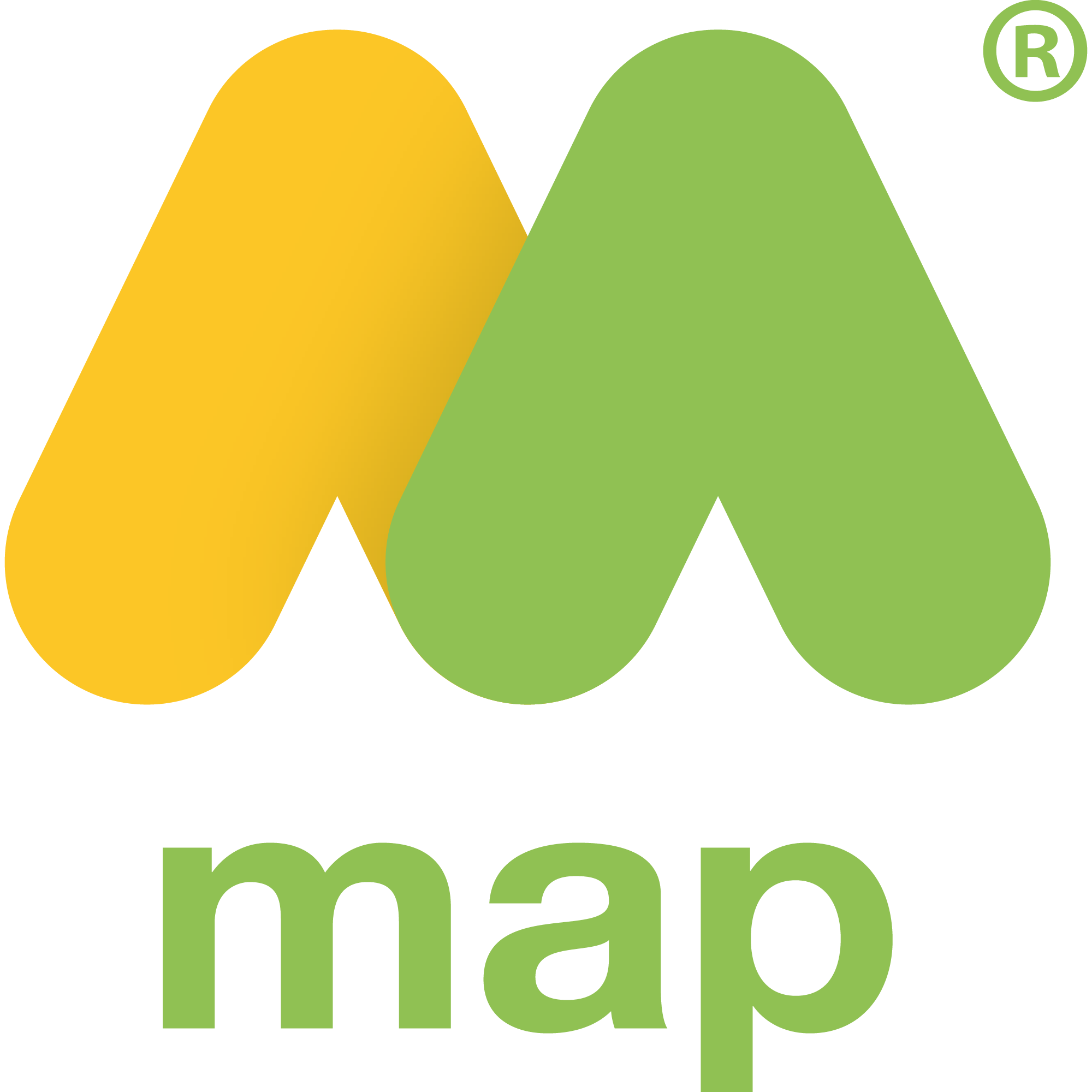 The image shows the logo of Maps.me, featuring stylized yellow and green 'M' shapes above the green text "map" on a white background.