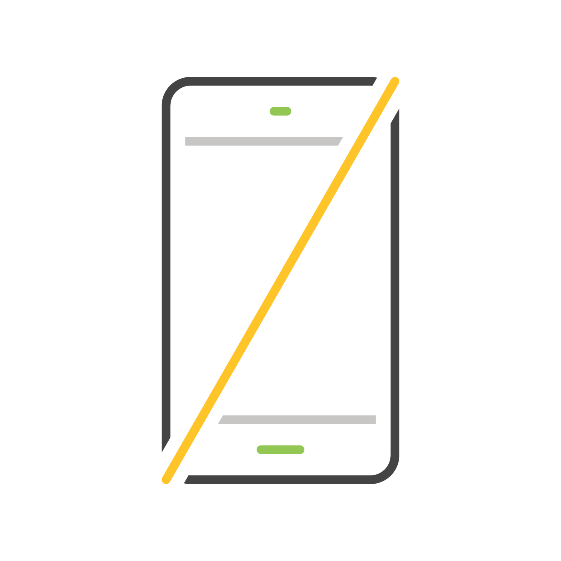 Illustration of a smartphone with a yellow diagonal line across it, signifying prohibition or no-access. Simple design with a black background.