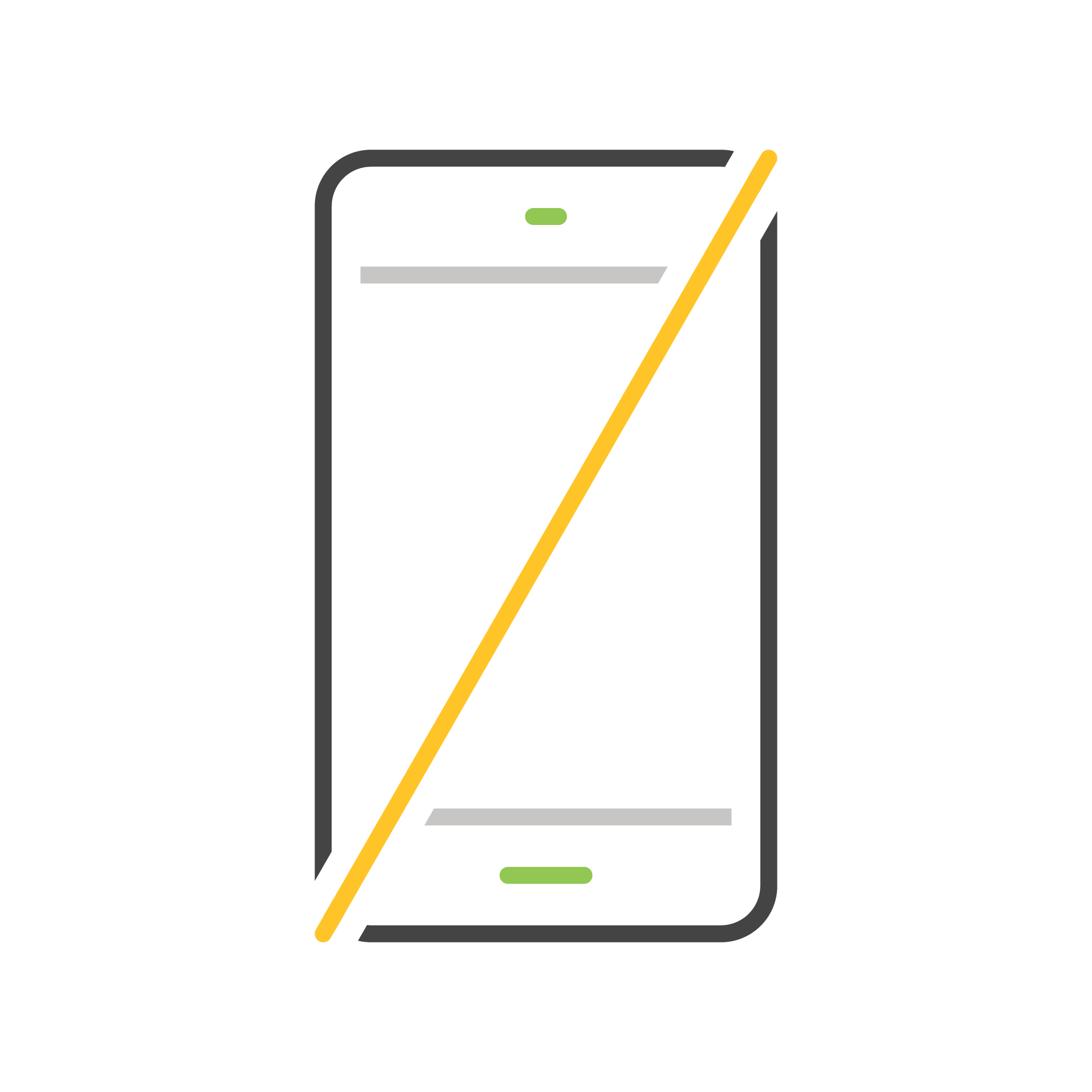 Illustration of a smartphone with a yellow diagonal line across it, signifying prohibition or no-access. Simple design with a black background.