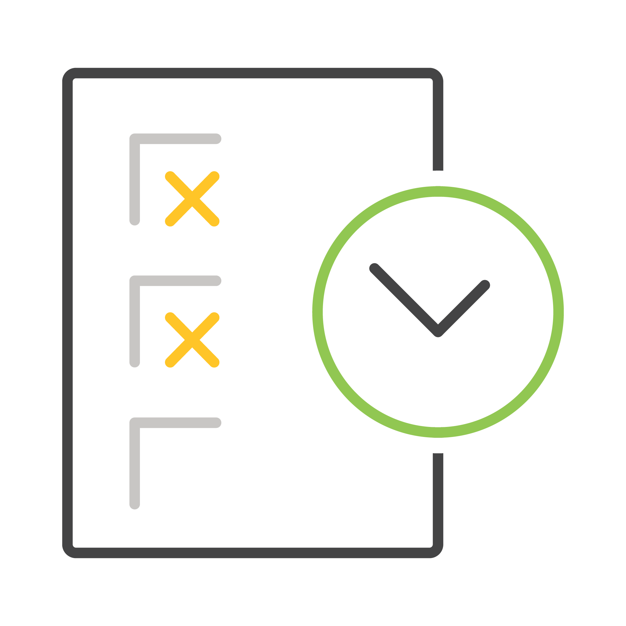 A checklist with two items marked incorrect and one marked correct is depicted. A green check mark is visible to the right of the list.