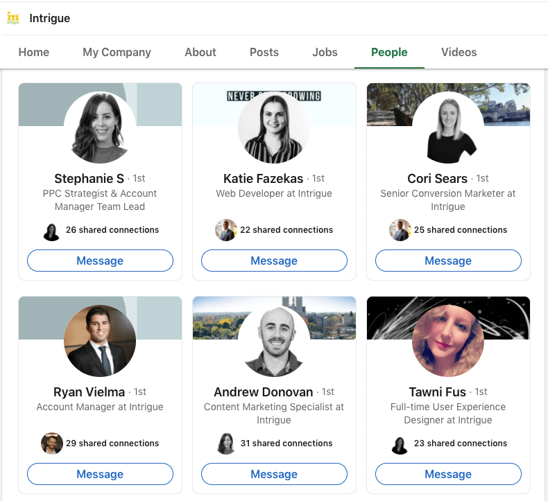 Intrigue's team on Linkedin