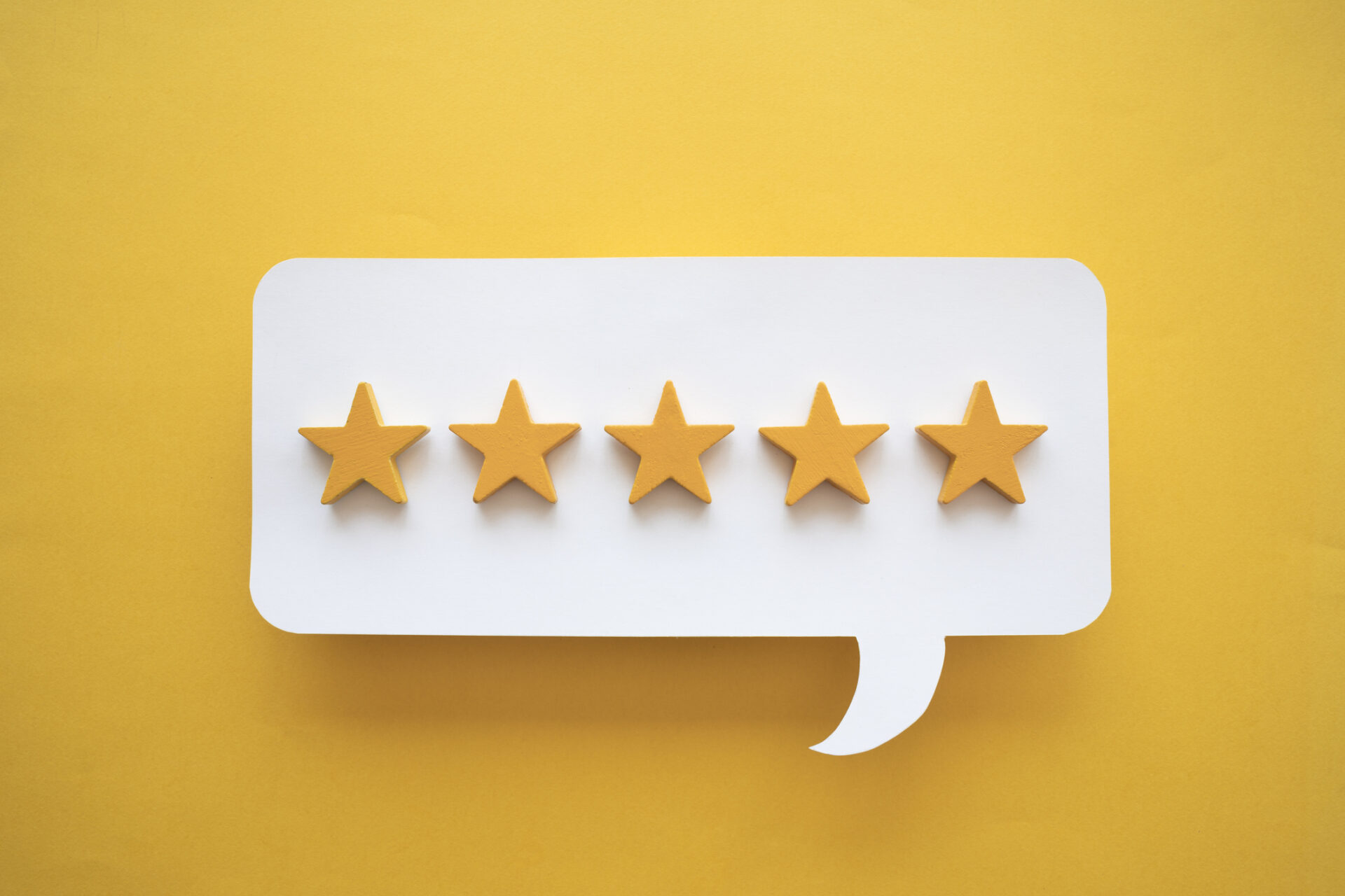 Five star rating feedback with speech balloon.